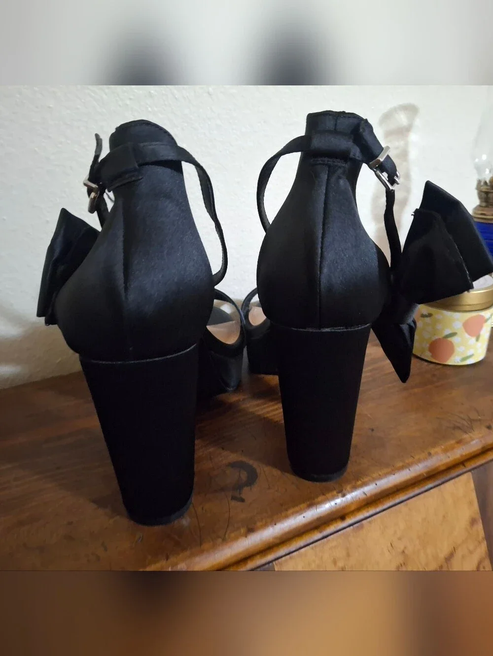 NWOT Black Strappy Heels With Bow